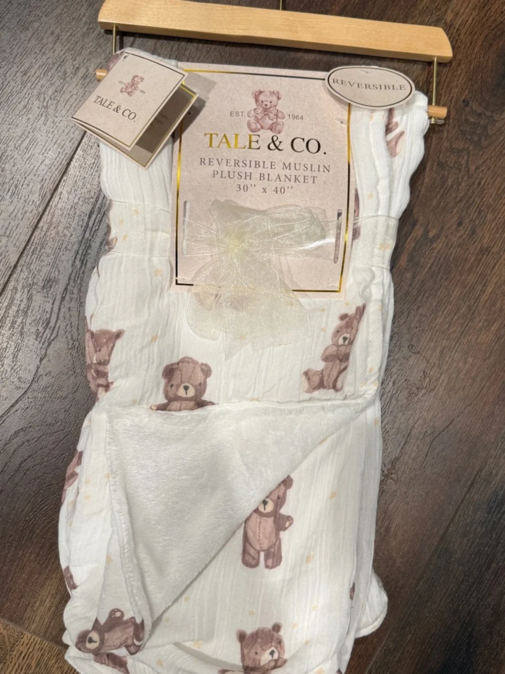Reversible White Muslin Plush Sleep Sack with Brown Bear Print
